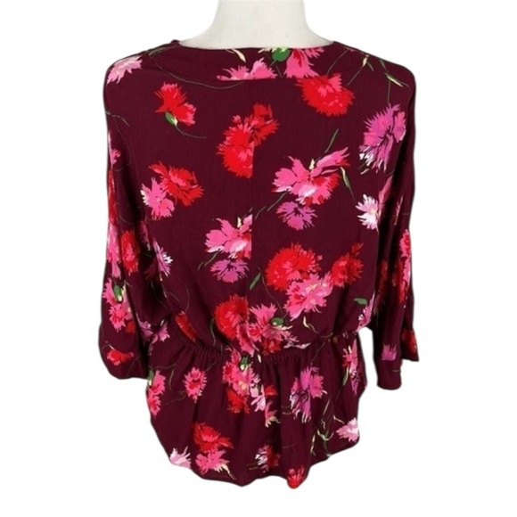 Express Maroon Floral Tie Front Lightweight Top/Sweater Size Small - Picture 4 of 9